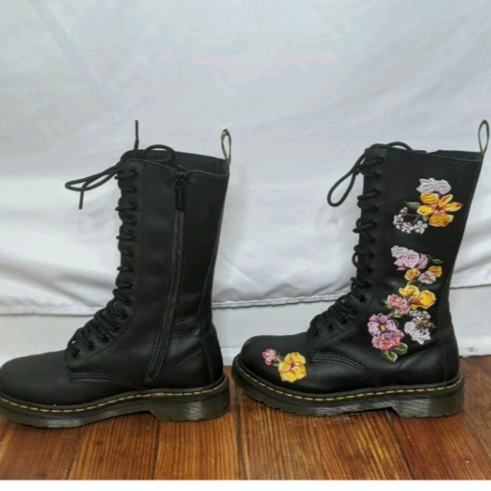 Dr. Martens Black Floral Embroidered Combat Boots - Picture 5 of 8